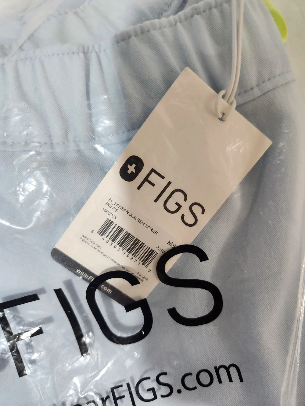 FIGS Men Sky Blue w Green Drawstring Tansen Jogger Scrub Pants